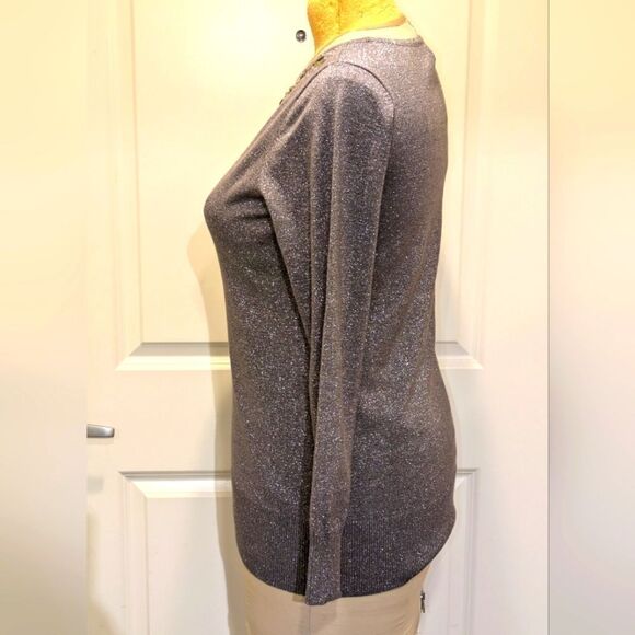 $5 Item! Premise Studio XL Embellished Collar Metallic Sparkle Stretch Sweater - Picture 5 of 8